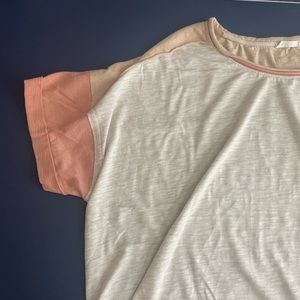 Women’s In Loom size Large tee. Coral sleeves and pink collar